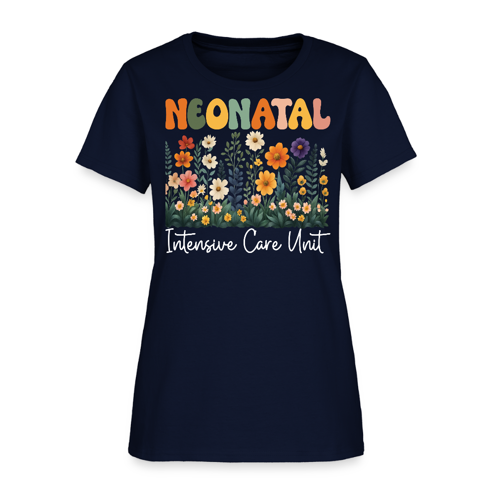 Neonatal Intensive Care Unit NICU Nurse Floral T-Shirt - navy