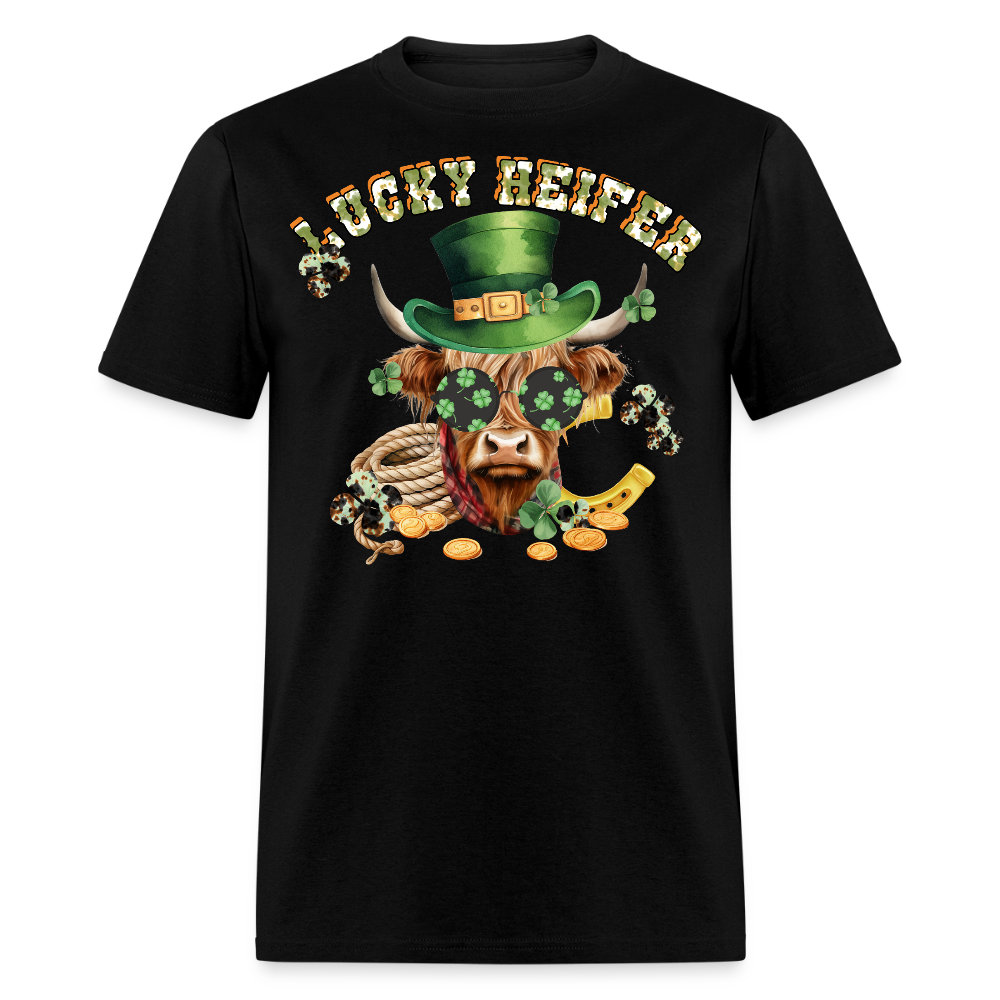 Lucky Heifer St Patrick’s Day Highland Cow Irish Lucky T-shirt - black