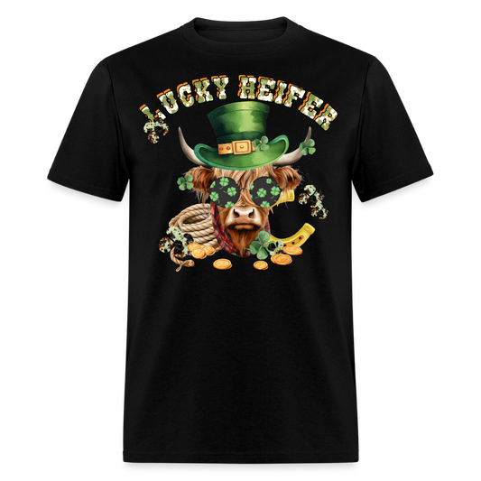 Lucky Heifer St Patrick’s Day Highland Cow Irish Lucky T-shirt - black