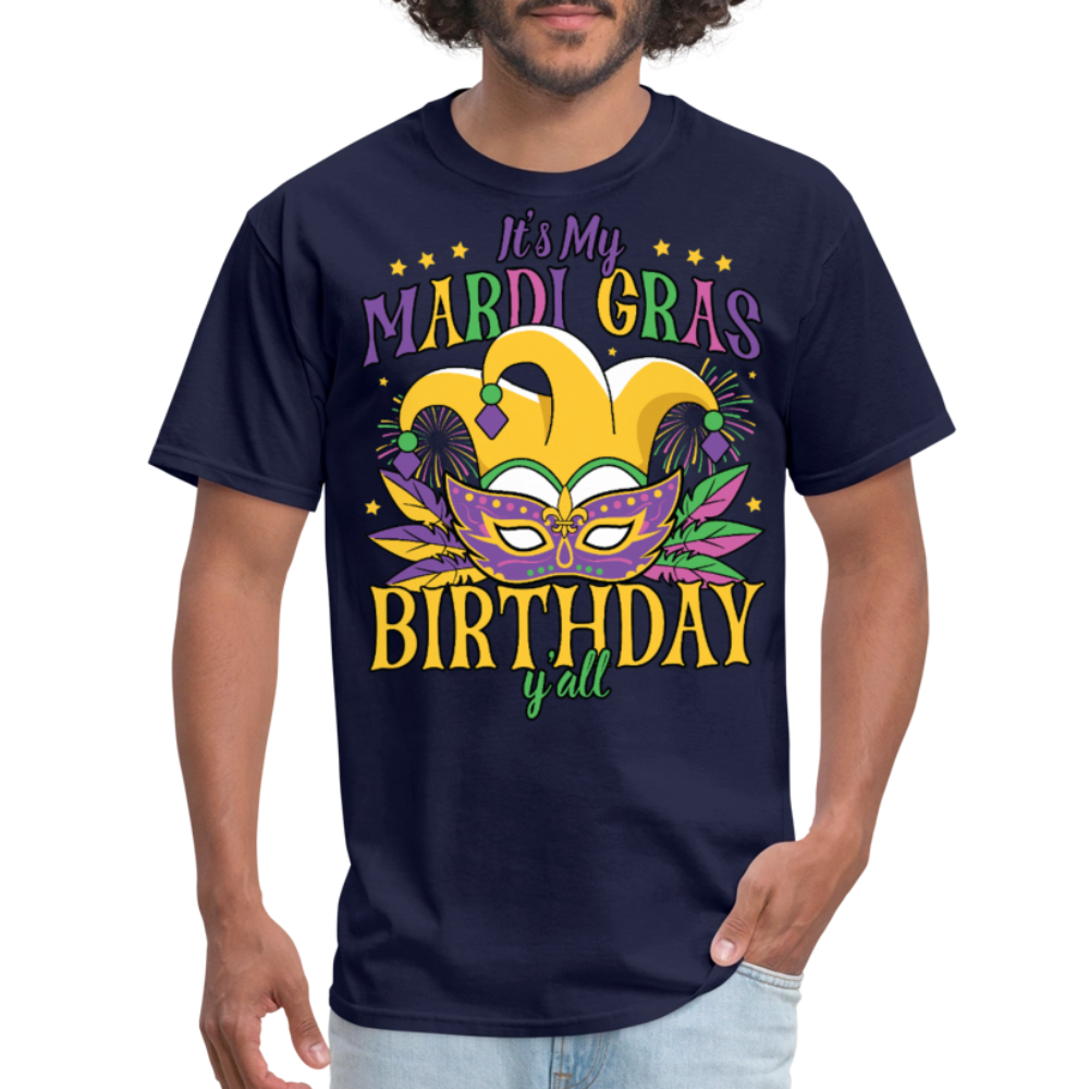 Funny Mardi Gras Birthday Party Outfit Mardi Gras Birthday Y'all T-shirt - navy