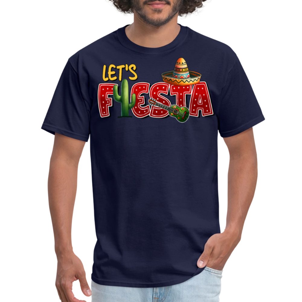 Funny Fiesta Party Graphic Tee Let's Fiesta Mexican Theme T-shirt - navy