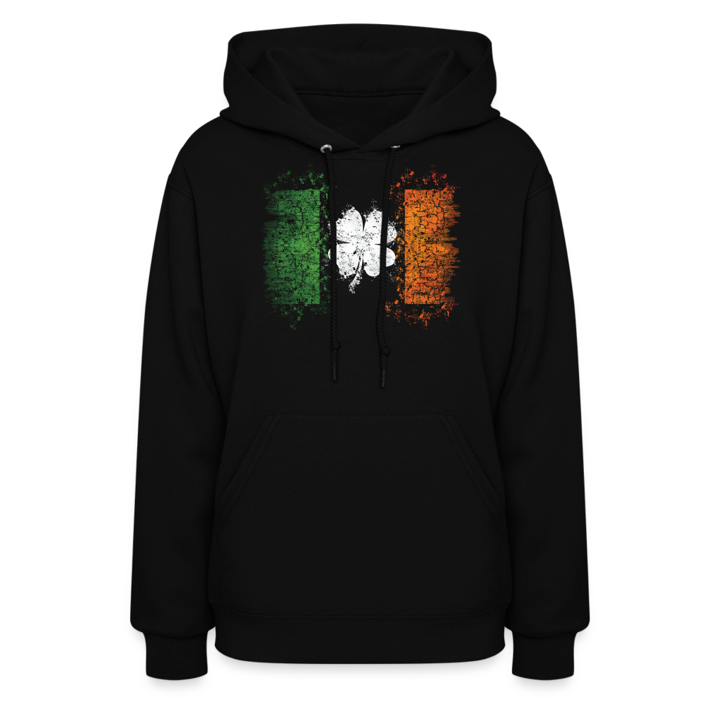 Women's Irish Flag Distressed Shamrock Hoodie - St Patrick's Day - black