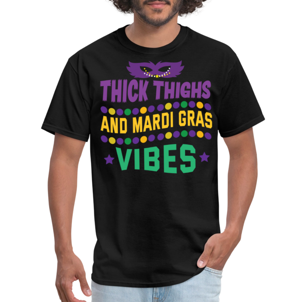 Funny New Orleans Party Shirts Thick Thighs And Mardi Gras Vibes T-shirt - black