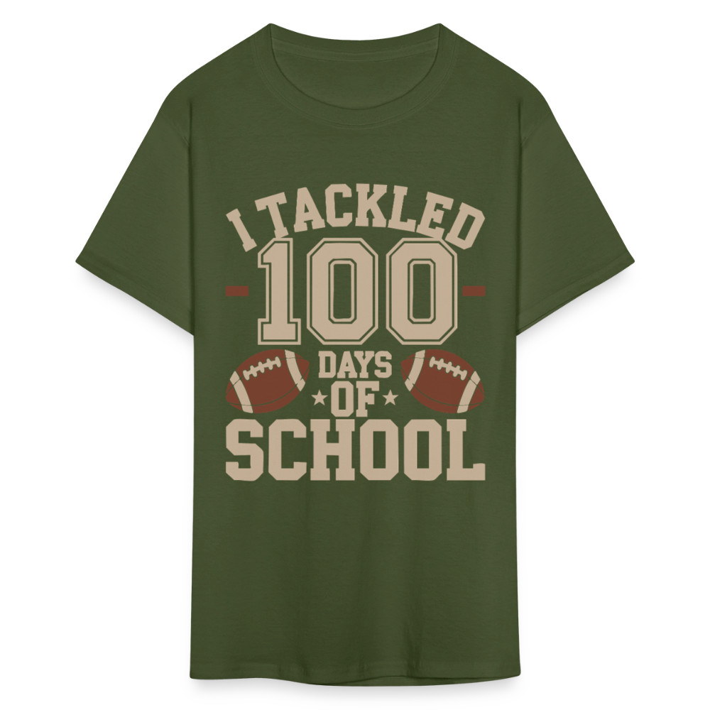 100 Days Of School Tee For Teachers Funny Football Themed School T-shirt - military green