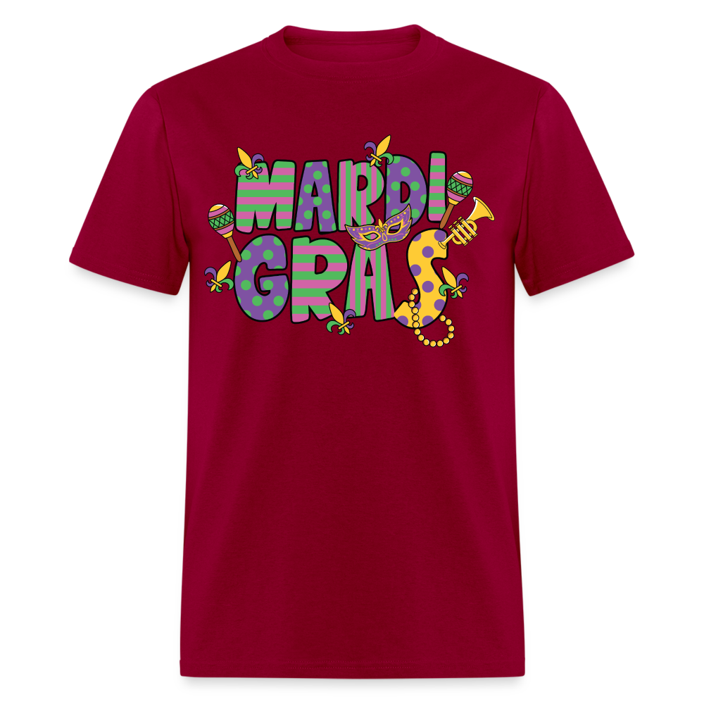 Retro-style Mardi Gras Carnival Tee New Orleans Mardi Gras Party T-shirt - dark red