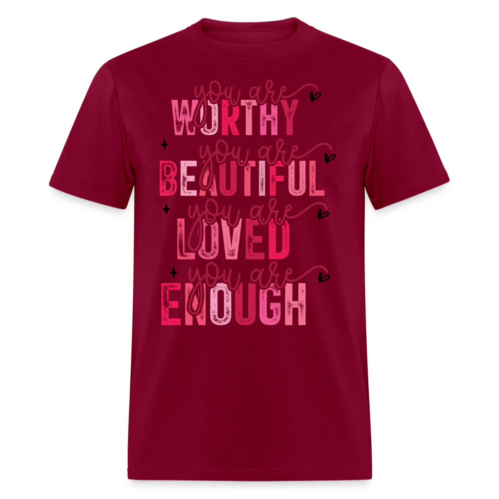 Self-Love Graphic Tee You Are Enough Motivational T-shirt - burgundy