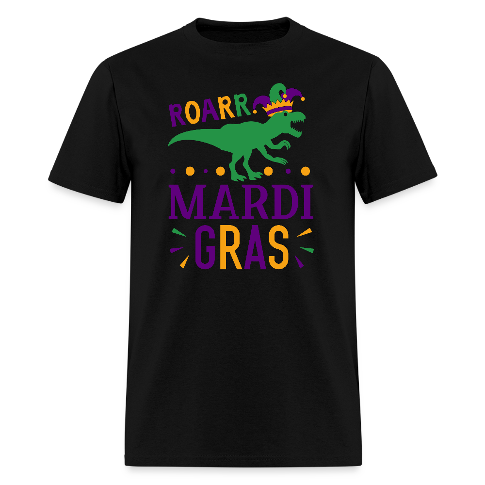 Roar Mardi Gras T-Rex Graphic Tee Funny Mardi Gras T-shirt - black