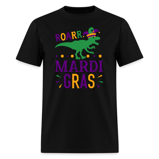 Roar Mardi Gras T-Rex Graphic Tee Funny Mardi Gras T-shirt - black