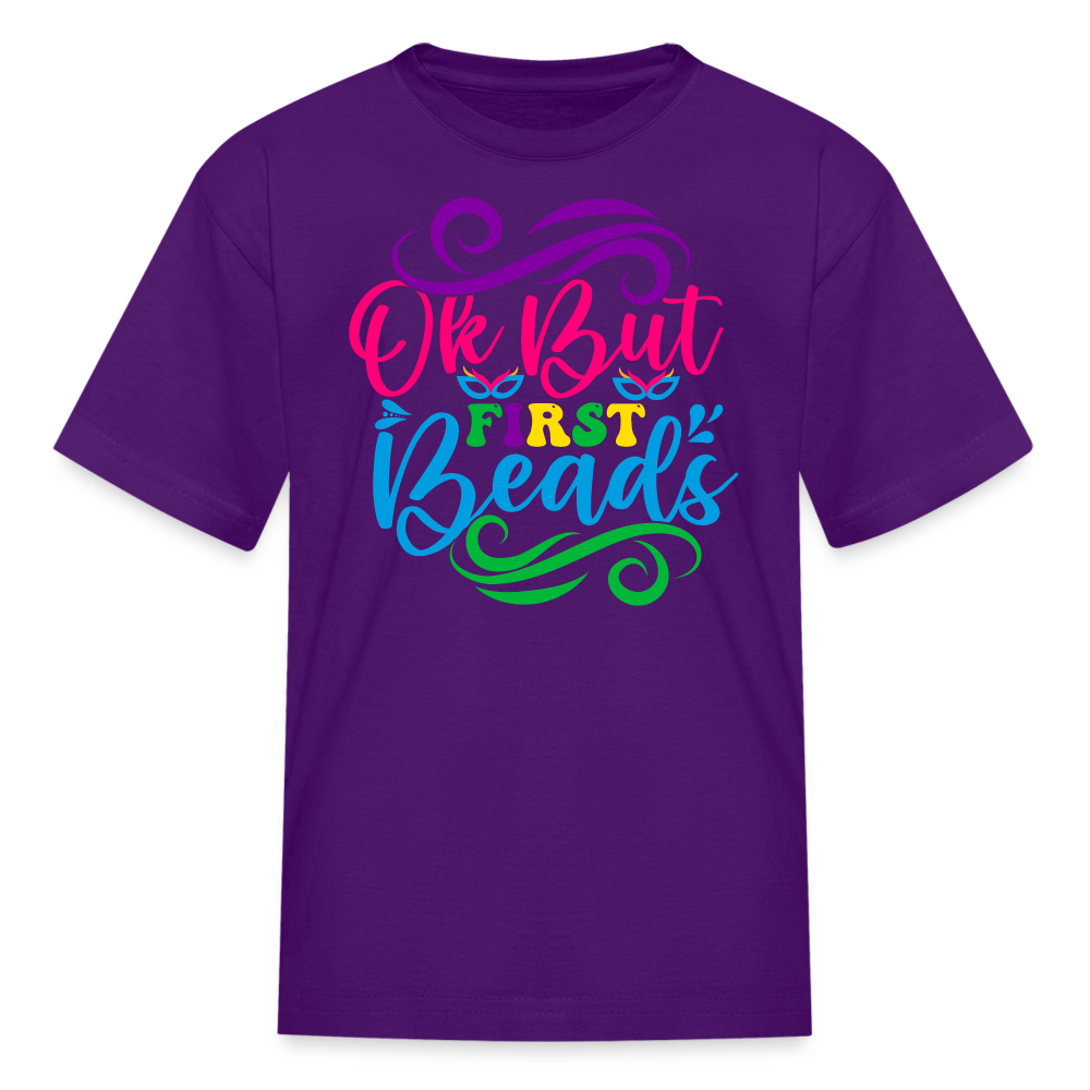 Ok But First Beads Festival Funny Mardi Gras T-shirt - purple