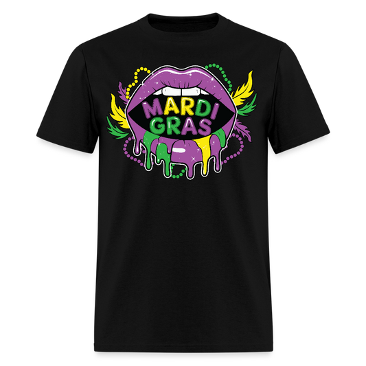 New Orleans Carnival Celebration Tee Dripping lips Mardi Gras T-shirt - black