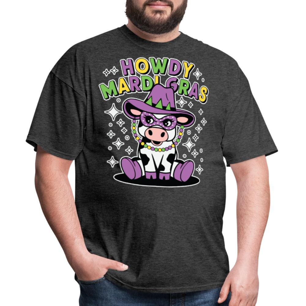 Howdy Mardi Gras Western-style Tee Cute Mardi Gras Cow T-shirt - heather black