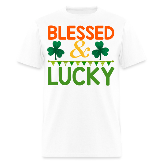 Blessed And Lucky Shamrock Irish T-shirt - white