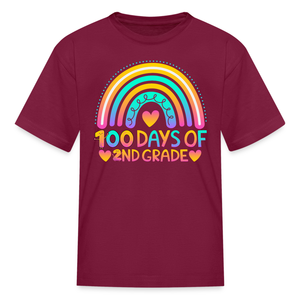 Rainbow & Heart Design for School Celebrations 100 Days of 2nd Grade Kid T-Shirt - burgundy