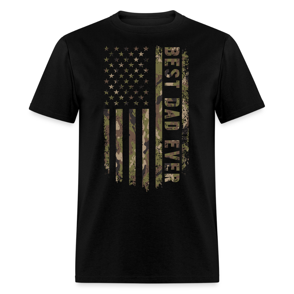 Distressed Camouflage American Flag Dad T-shirt - black