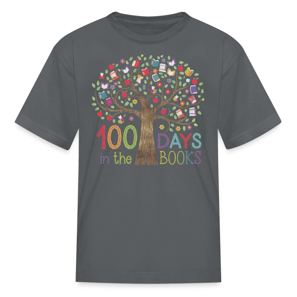 Celebratory 100 Days in the Books T-Shirt for Kids - charcoal