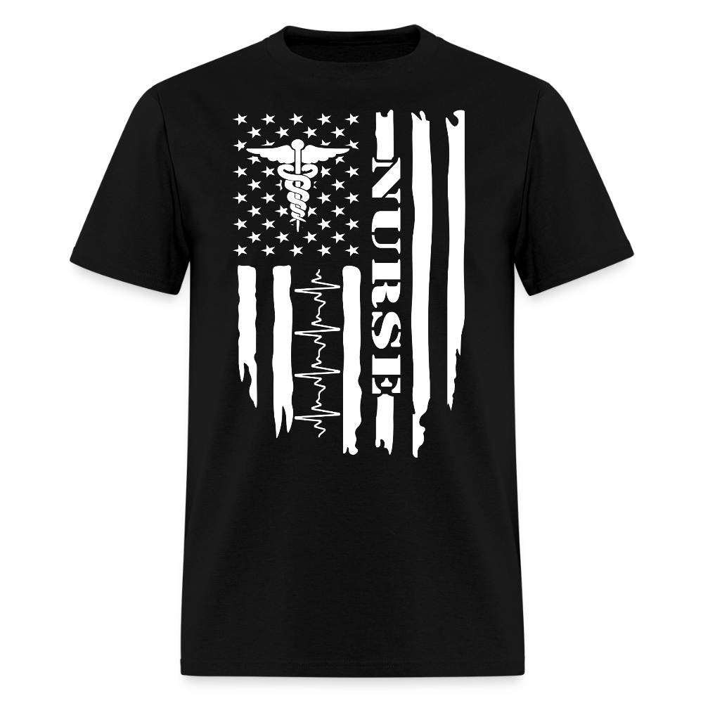 Patriotic American Flag Nurse T-Shirt - black