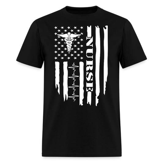 Patriotic American Flag Nurse T-Shirt - black