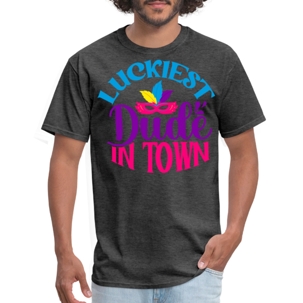 Luckiest Dude in Town Mardi Gras T-shirt - heather black