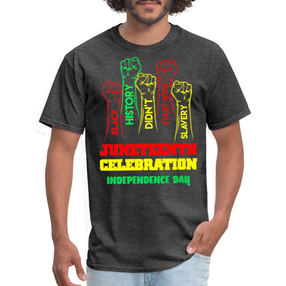 Black Empowerment Shirt With Raised Fist Juneteenth Freedom T-Shirt - heather black