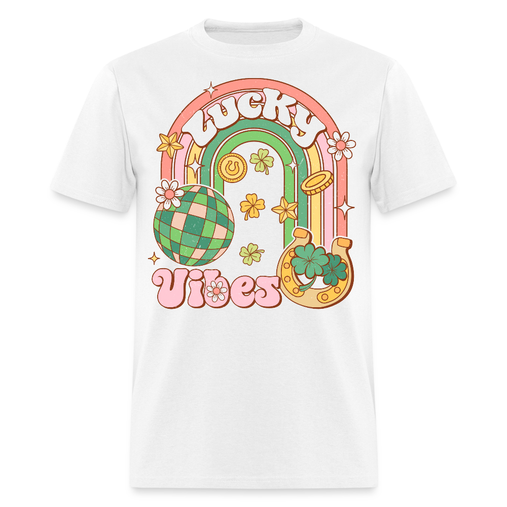 Retro Lucky Vibes Aesthetic T-shirt - white