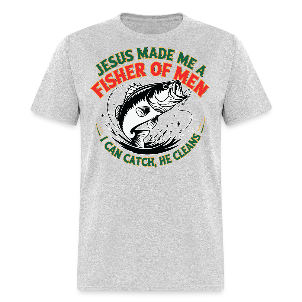 Faith-based Fishing Tee I Can Catch He Cleans T-shirt - heather gray