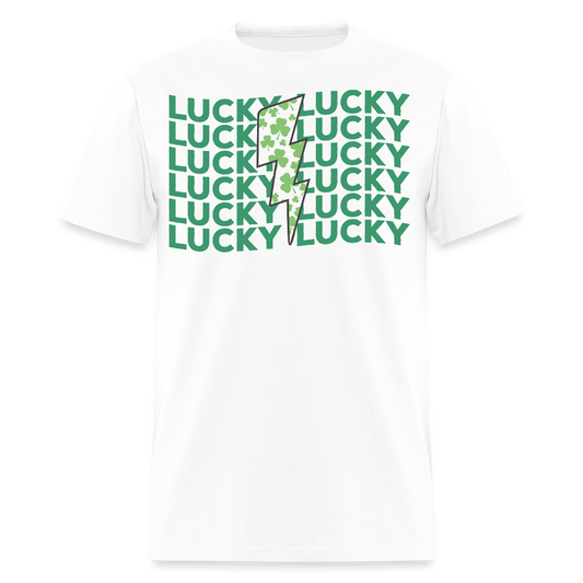 Green Shamrock Lightning Bolt Lucky T-shirt - white