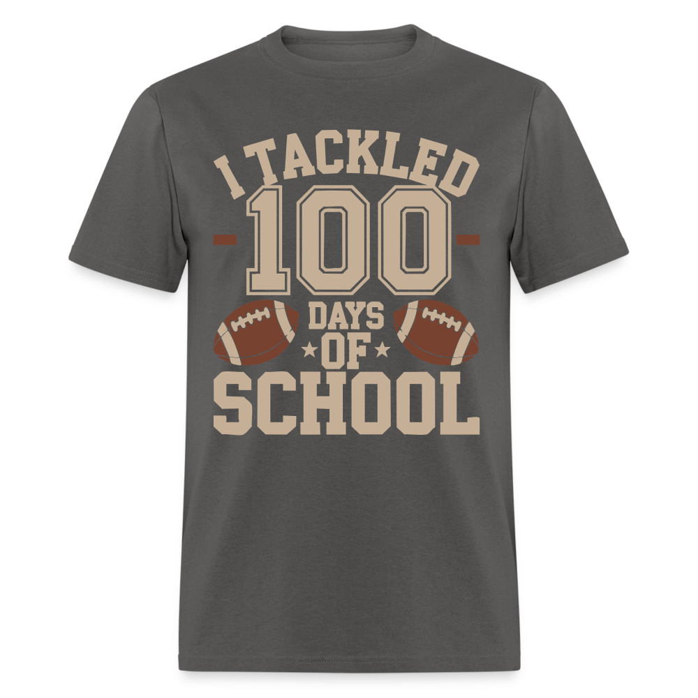 100 Days Of School Tee For Teachers Funny Football Themed School T-shirt - charcoal