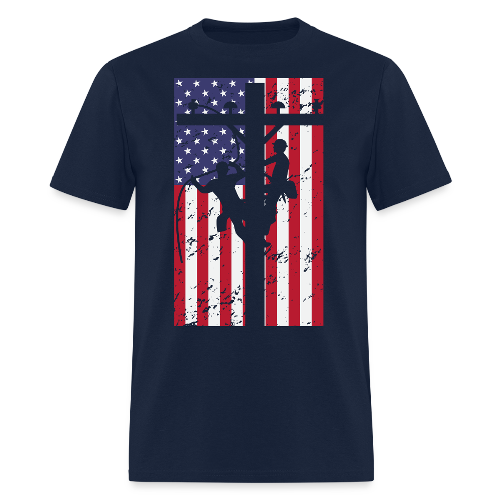 Distress American Flag Lineman T-Shirt - navy