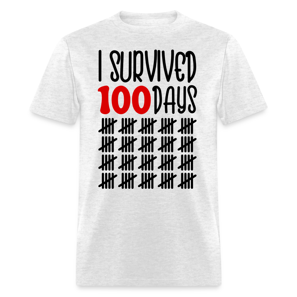 Funny 100 Days Survived School Tee Teacher Appreciation T-shirt - light heather gray