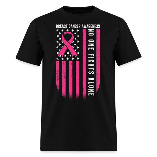No One Fights Alone Breast Cancer Awareness T-Shirt - black