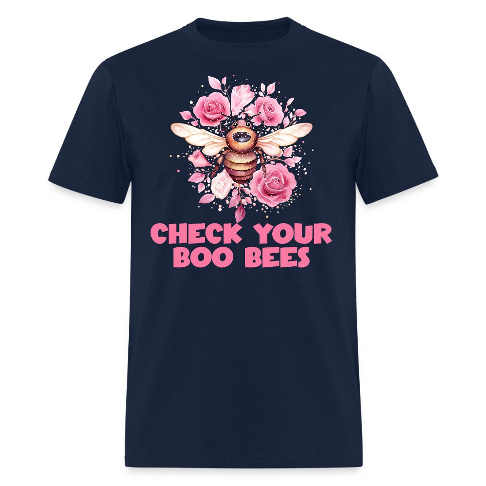 Check Your Boo Bees Funny Breast Cancer T-Shirt - navy