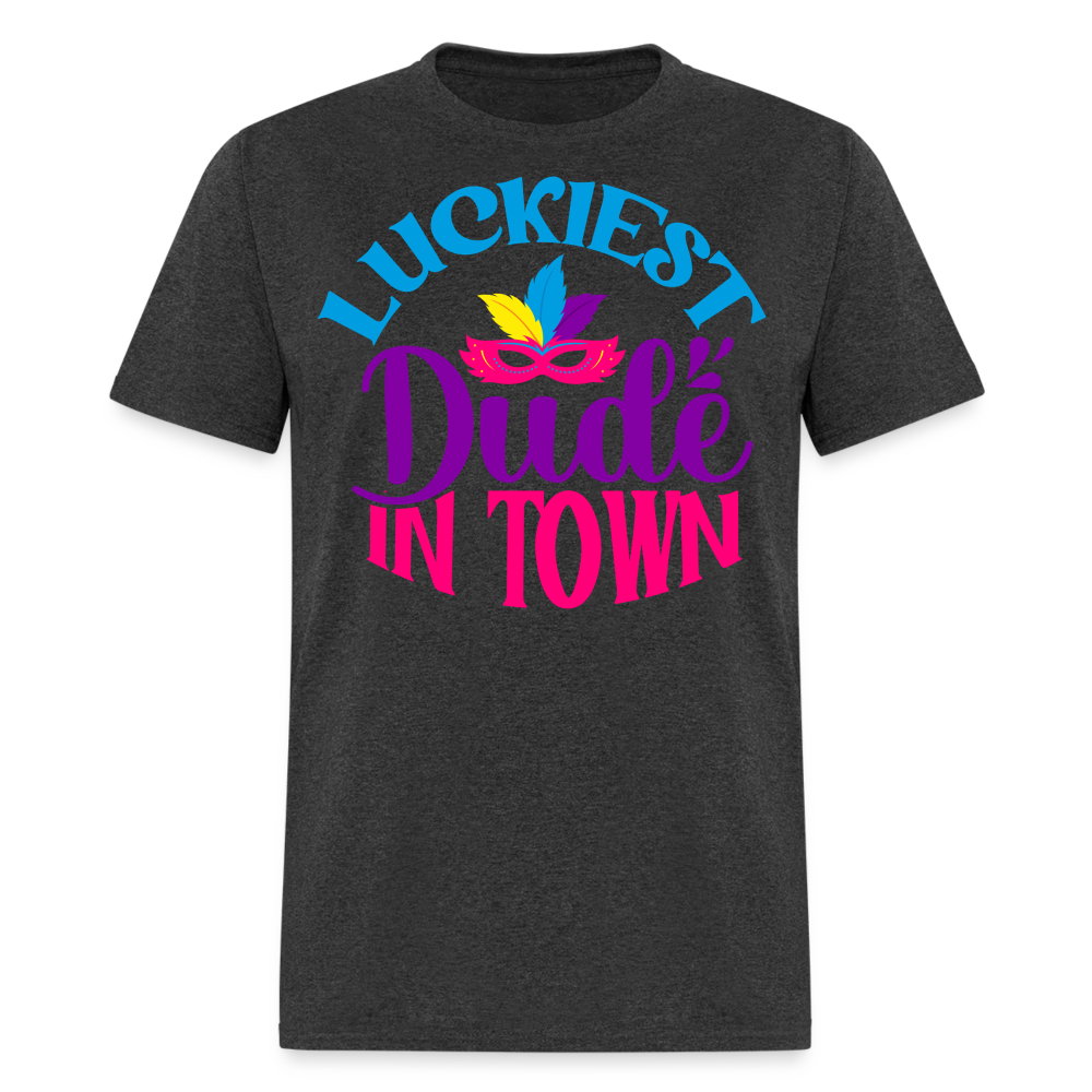 Luckiest Dude in Town Mardi Gras T-shirt - heather black