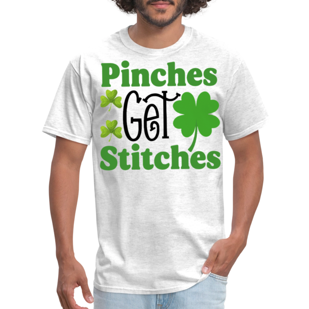 Pinches Get Stitches Irish Lucky Clover T-shirt - light heather gray