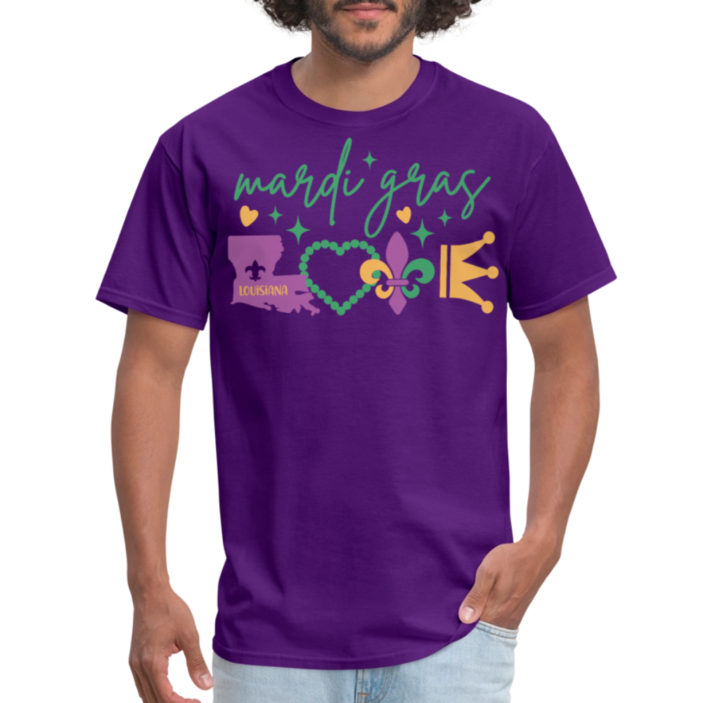 Louisiana Map and Fleur De Lis Tee Festive Mardi Gras Party T-shirt - purple