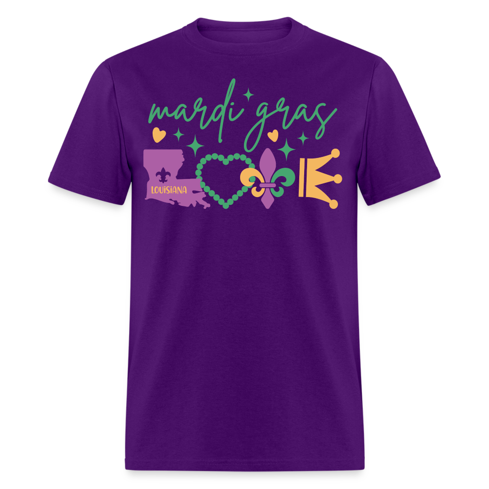 Louisiana Map and Fleur De Lis Tee Festive Mardi Gras Party T-shirt - purple