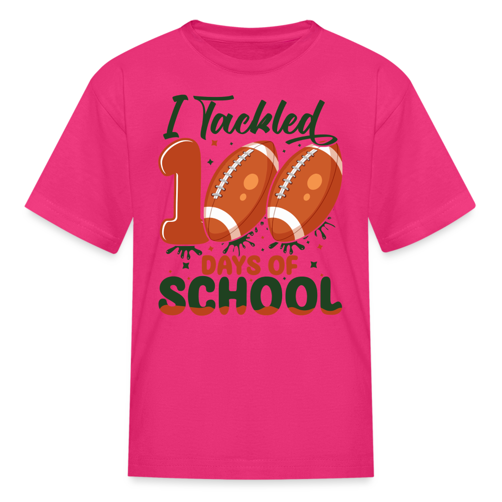 I Tackled 100 Days Of School Shirt Smarter Football Kids T-Shirt - fuchsia