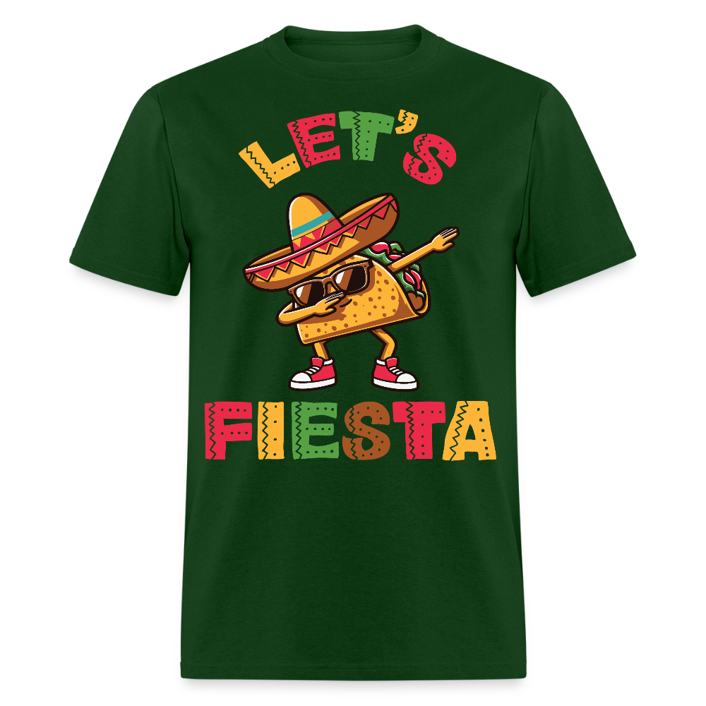 Sombrero-wearing Taco Cartoon Tee Let’s Fiesta Taco Dab T-shirt - forest green