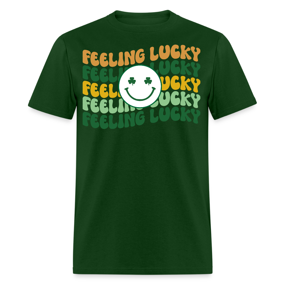 Retro Groovy Feeling Lucky Shamrock T-shirt - forest green