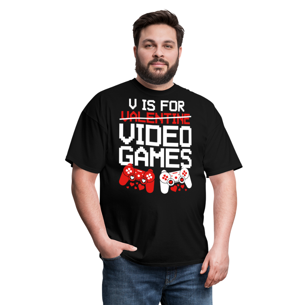 V Is For Video Games Funny Gamer Valentine's Gift - black