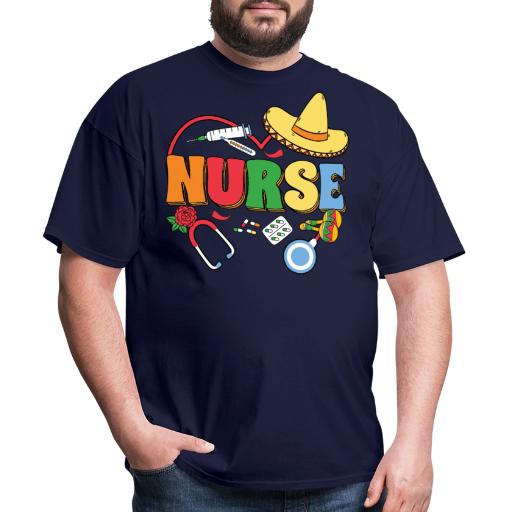 Nurse Shirt with Stethoscope and Maracas Cinco de Mayo Nurse T-shirt - navy