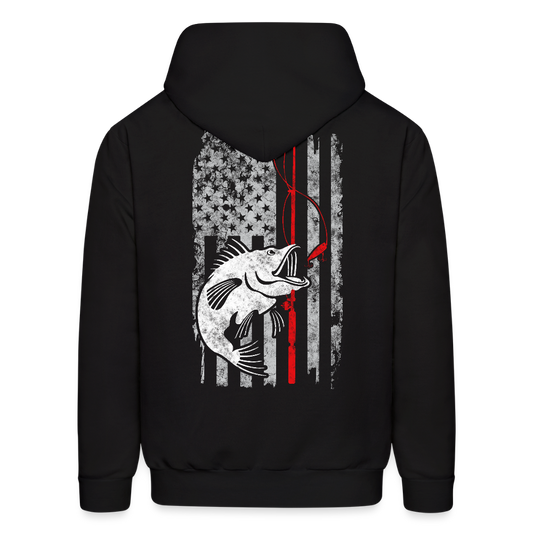 Distressed American Flag Patriotic Fishing Hoodie - black
