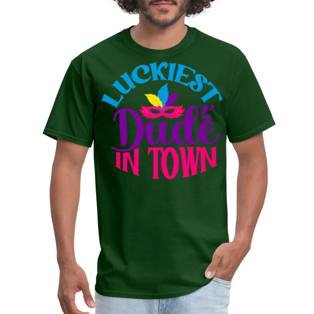 Luckiest Dude in Town Mardi Gras T-shirt - forest green