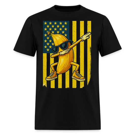 Retro American Flag Funny Dabbing Banana T-Shirt - black