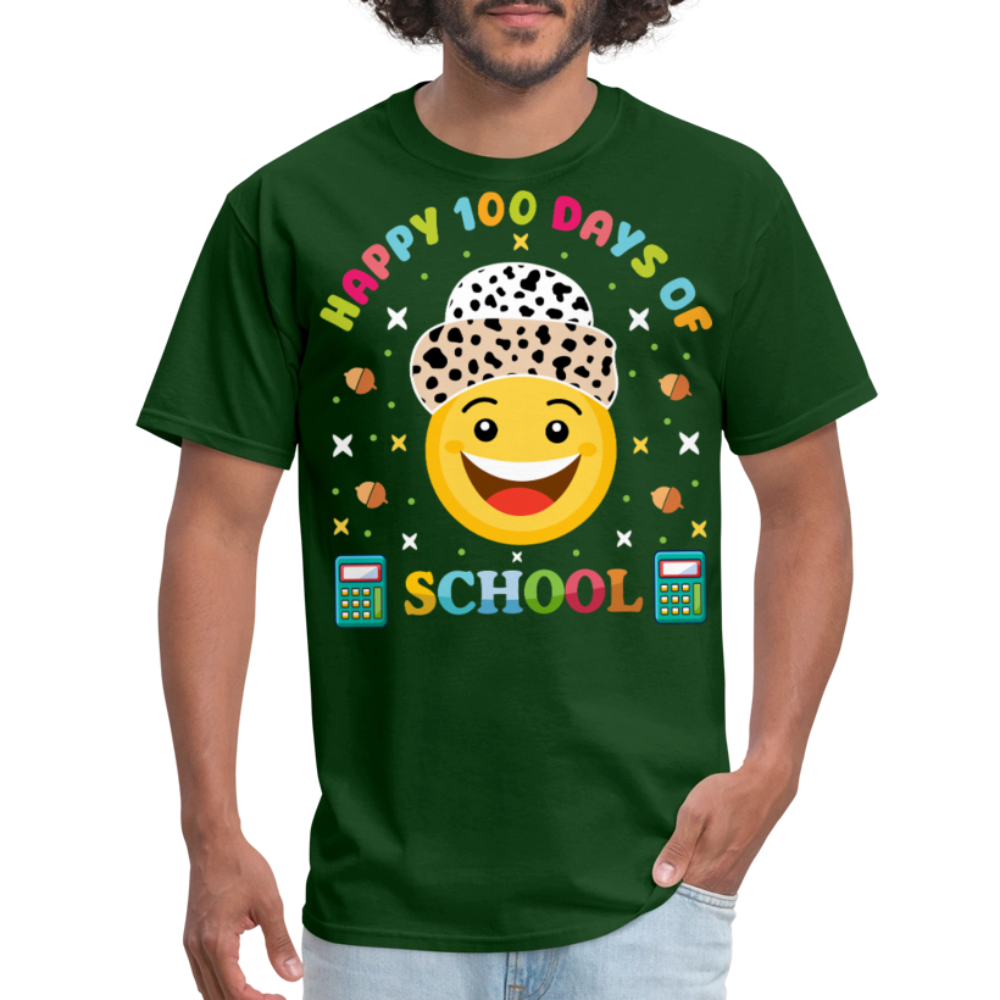 Happy 100 Days of School Teacher Tee 100 Days Smiley Face T-shirt - forest green