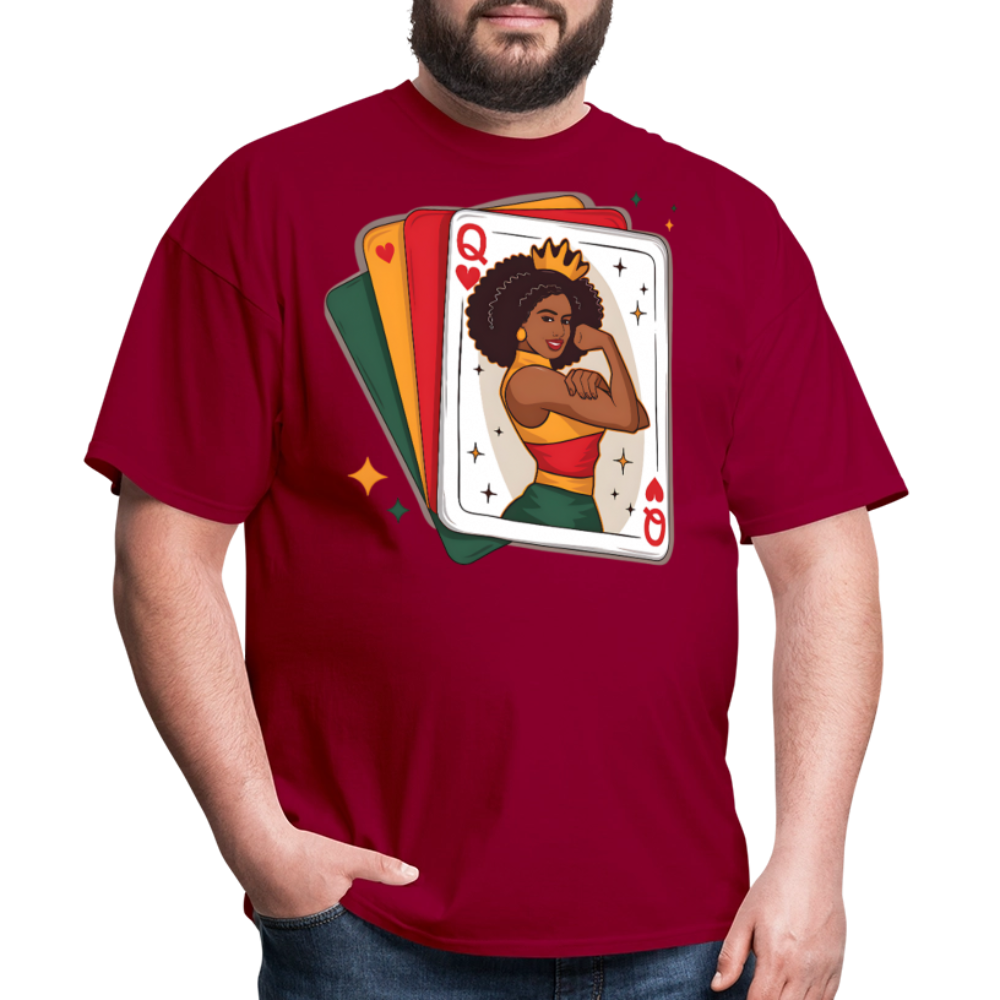 African American Queen Graphic Tee Black Queen Playing Card T-shirt - dark red