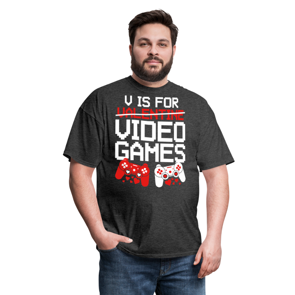 V Is For Video Games Funny Gamer Valentine's Gift - heather black