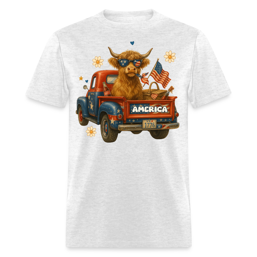 Patriotic Highland Cow Funny Farm Animal T-Shirt - light heather gray