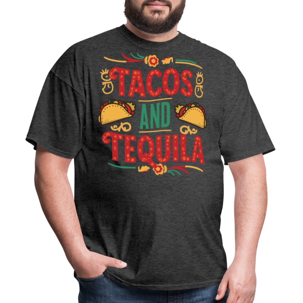 Mexican Food Lover Graphic Tee Tacos and Tequila Fiesta T-shirt - heather black