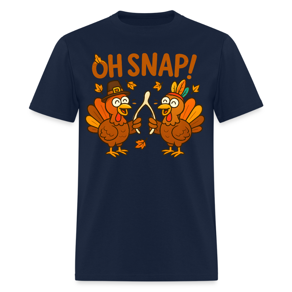 Oh Snap Turkey Wishbone Funny Thanksgiving T-Shirt - navy