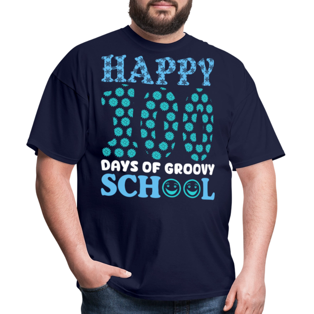 Groovy 100th-day School Celebration Tee Teacher Appreciation Gift T-shirt - navy